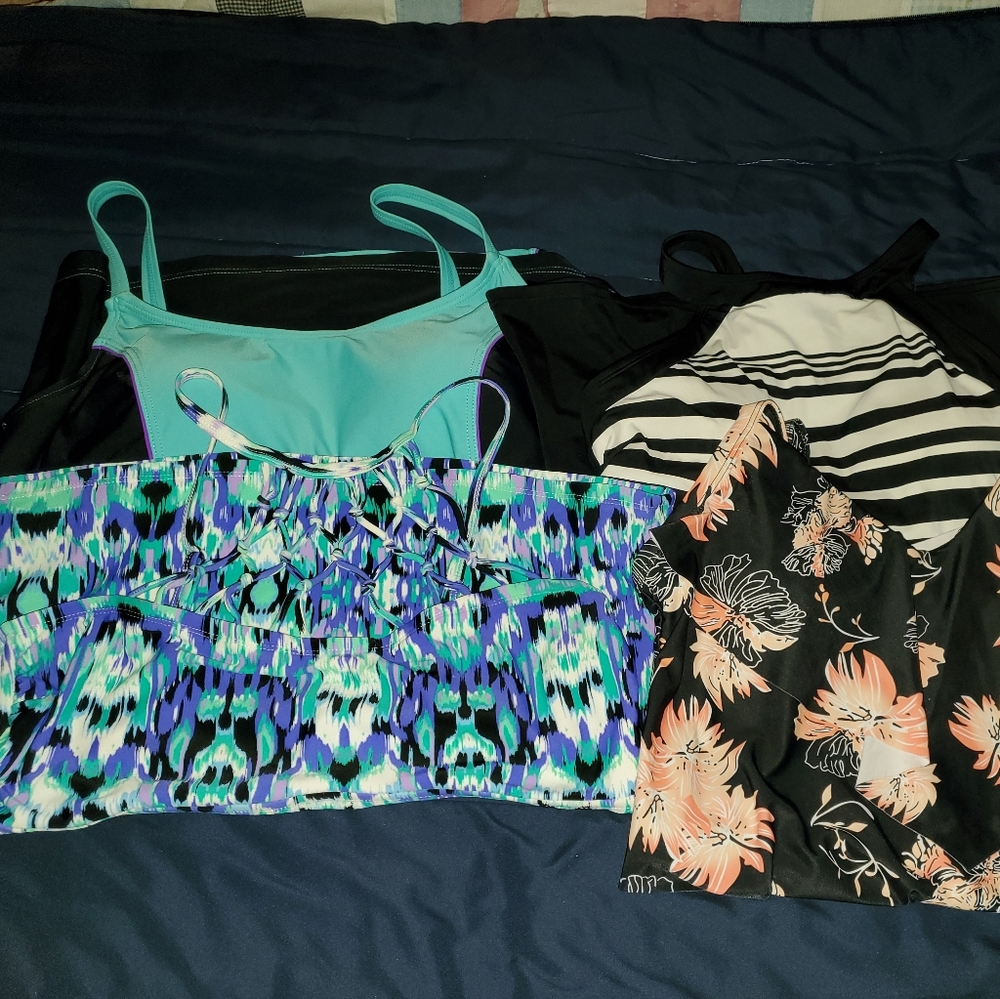 Catalina Women's SwimwearTops - Black, Blue, White, Orange. Four Swim Suit Tops.